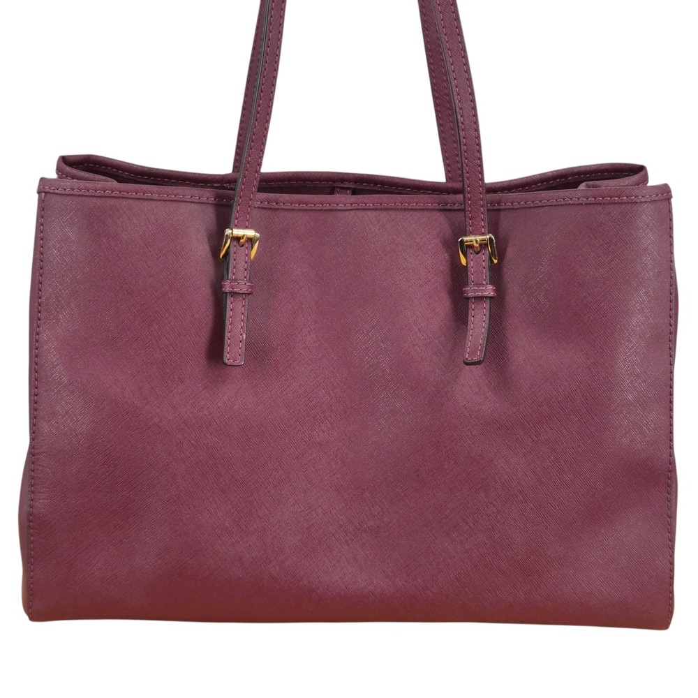 Michael Kors Plum Saffiano Leather Tote Bag Burgundy Gold Hardware Shoulder Bag - Picture 4 of 12
